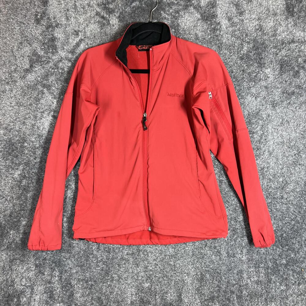 Marmot Sweatshirt Womens Small Red Full Zip Softshell Pockets Mock Neck Stretch